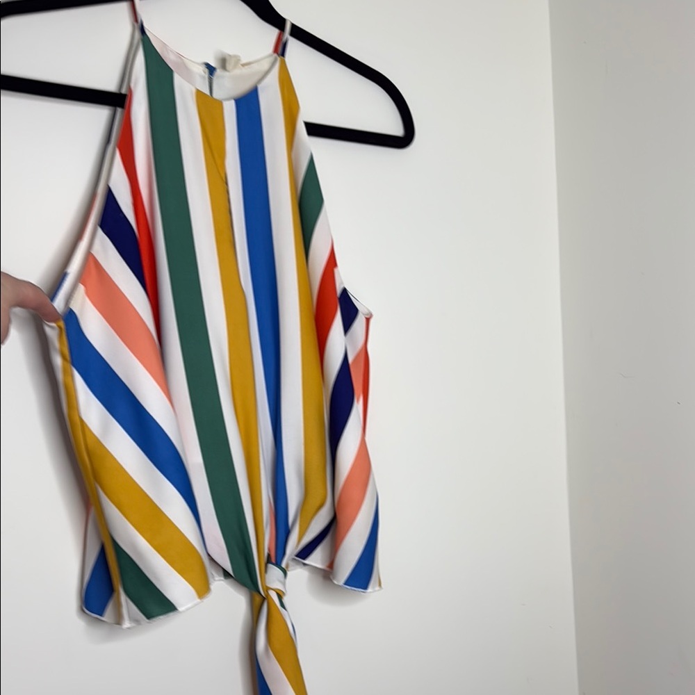 Tyche White and Blue Tank Top with Tie Front and Asymmetrical Style